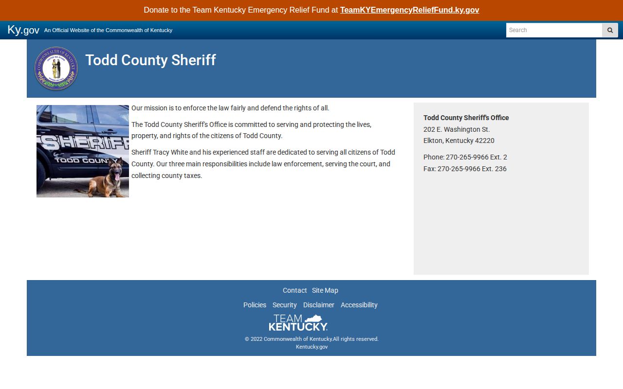 Todd County Sheriff's Office official website captured for service verification