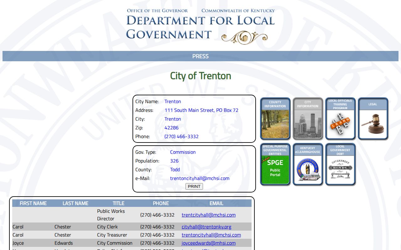 Official Trenton city profile for police arrest record contact