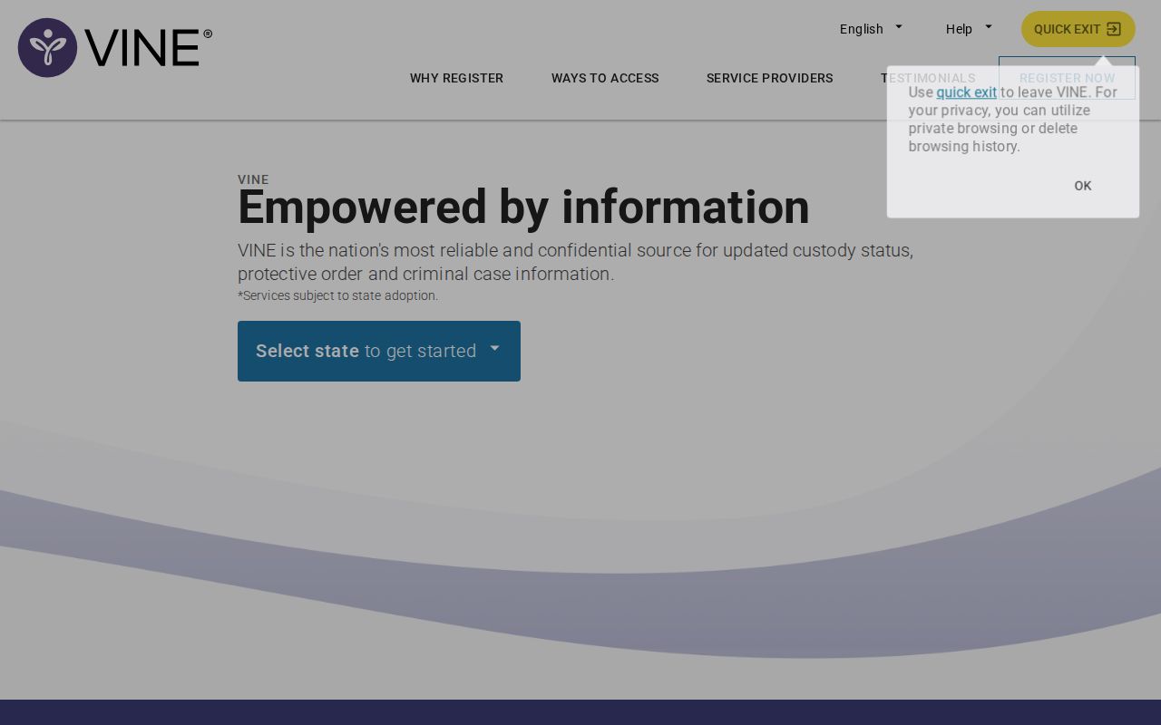 Official VINELink entry page used to select Kentucky custody search
