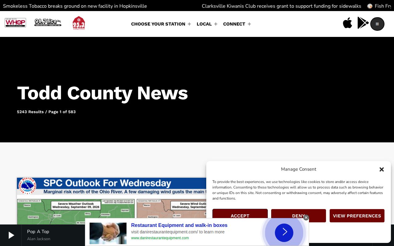 WHOP Todd County local news category captured as a regional story index